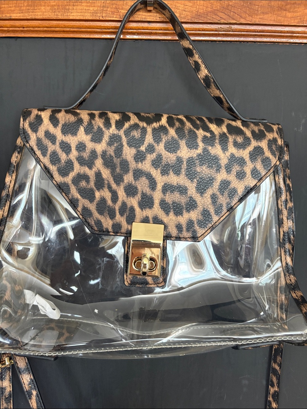 Leopard Print Clear Satchel Handbag - Brown/Clear